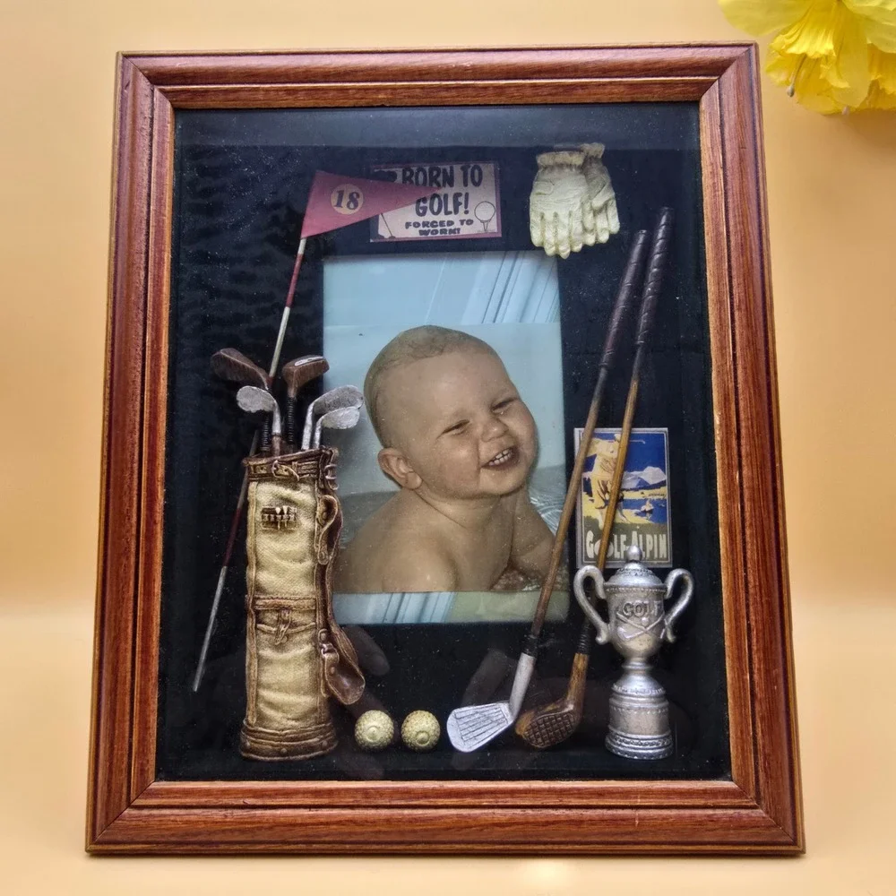 Vintage‎ Golf Theme 3D Wood Shadow Box Picture Frame Wall Hanging Tabletop